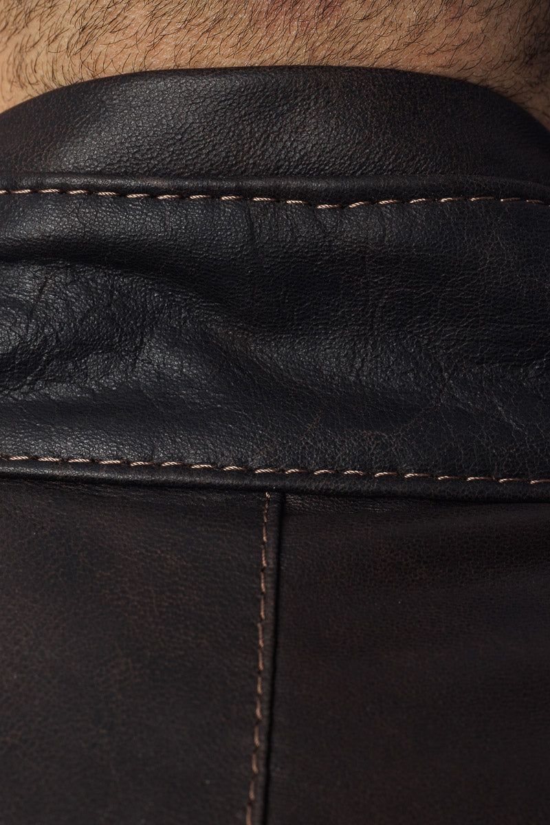Giacca in vera pelle uomo con zip Piuma testa di moro