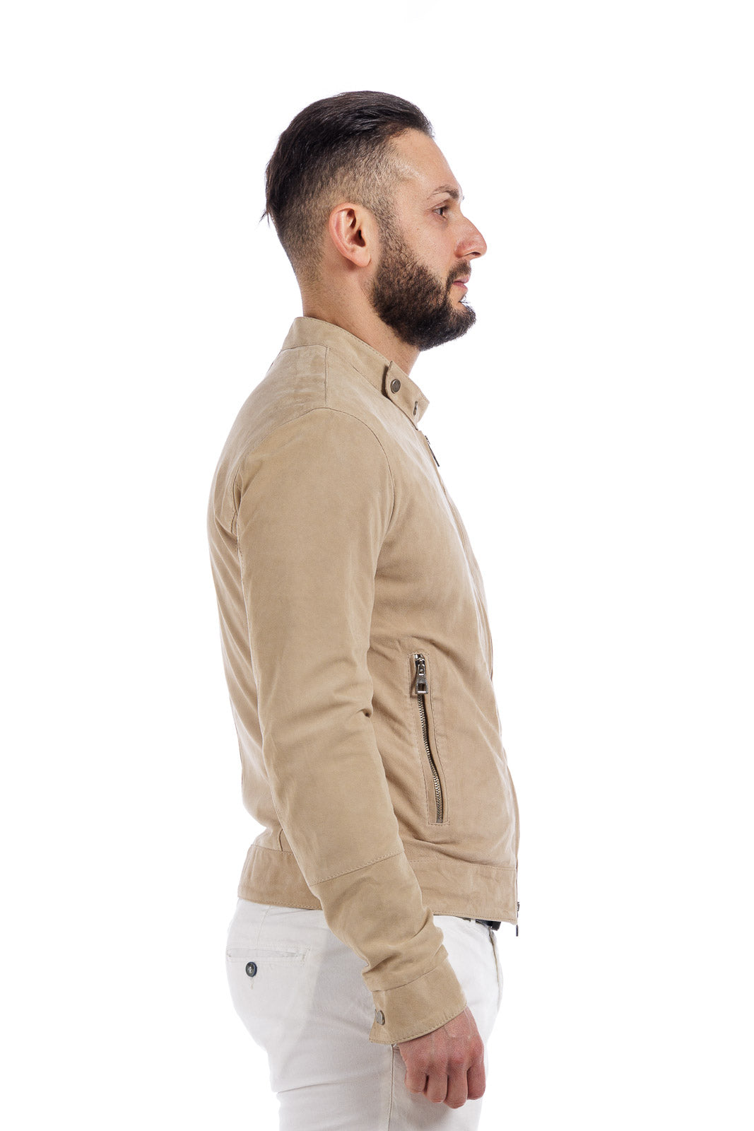 Giacca in camoscio di renna uomo con zip Reese sabbia