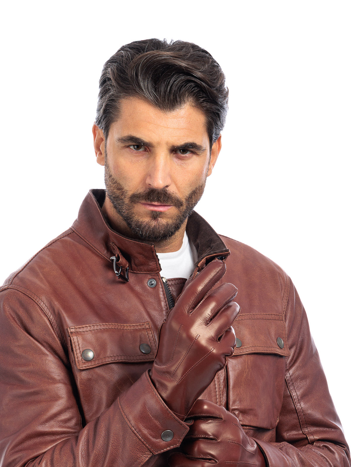 Guanto in vera pelle full touch da uomo marrone