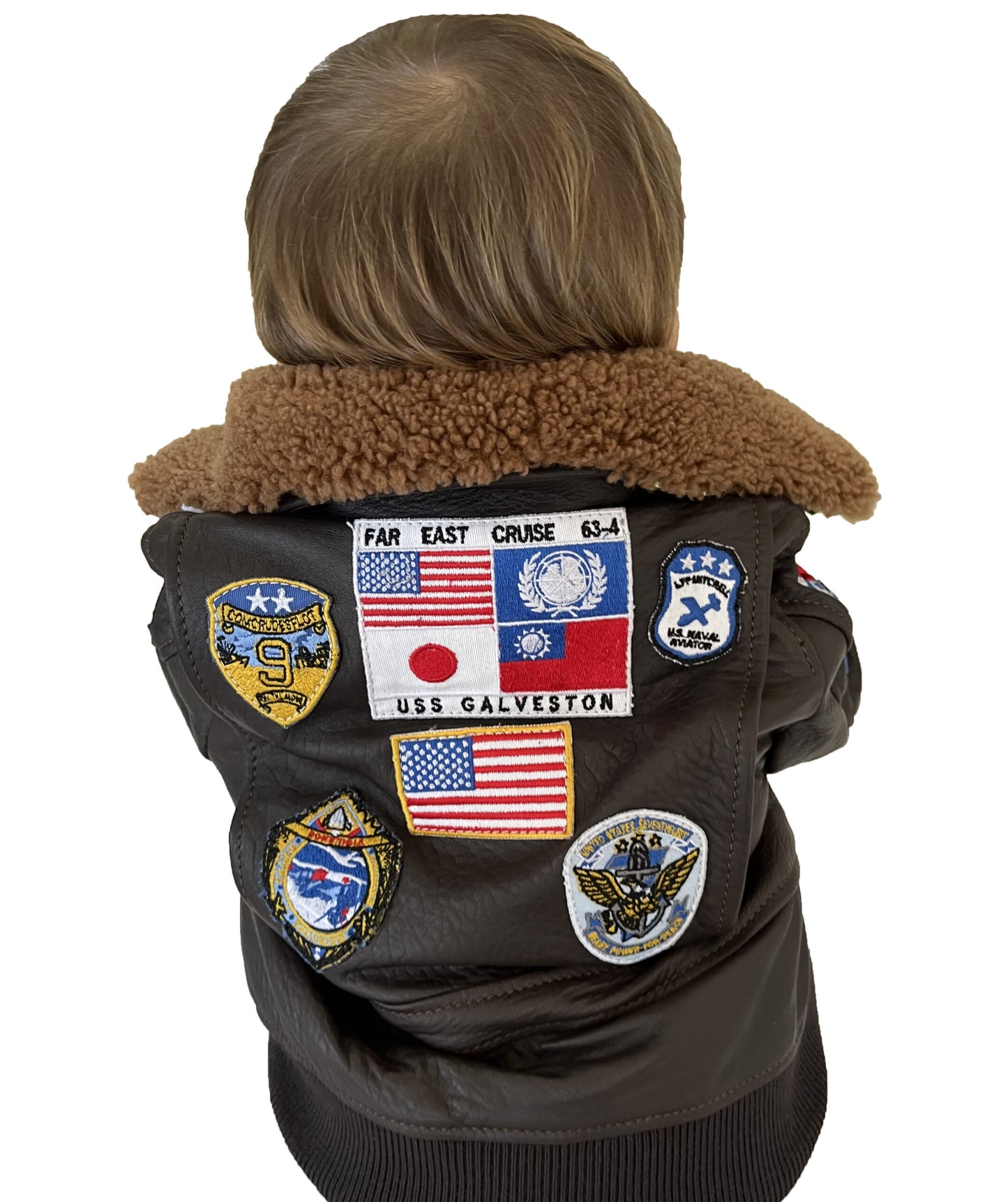 Giacca in vera pelle con zip con toppe e collo in montone TOP GUN bambino