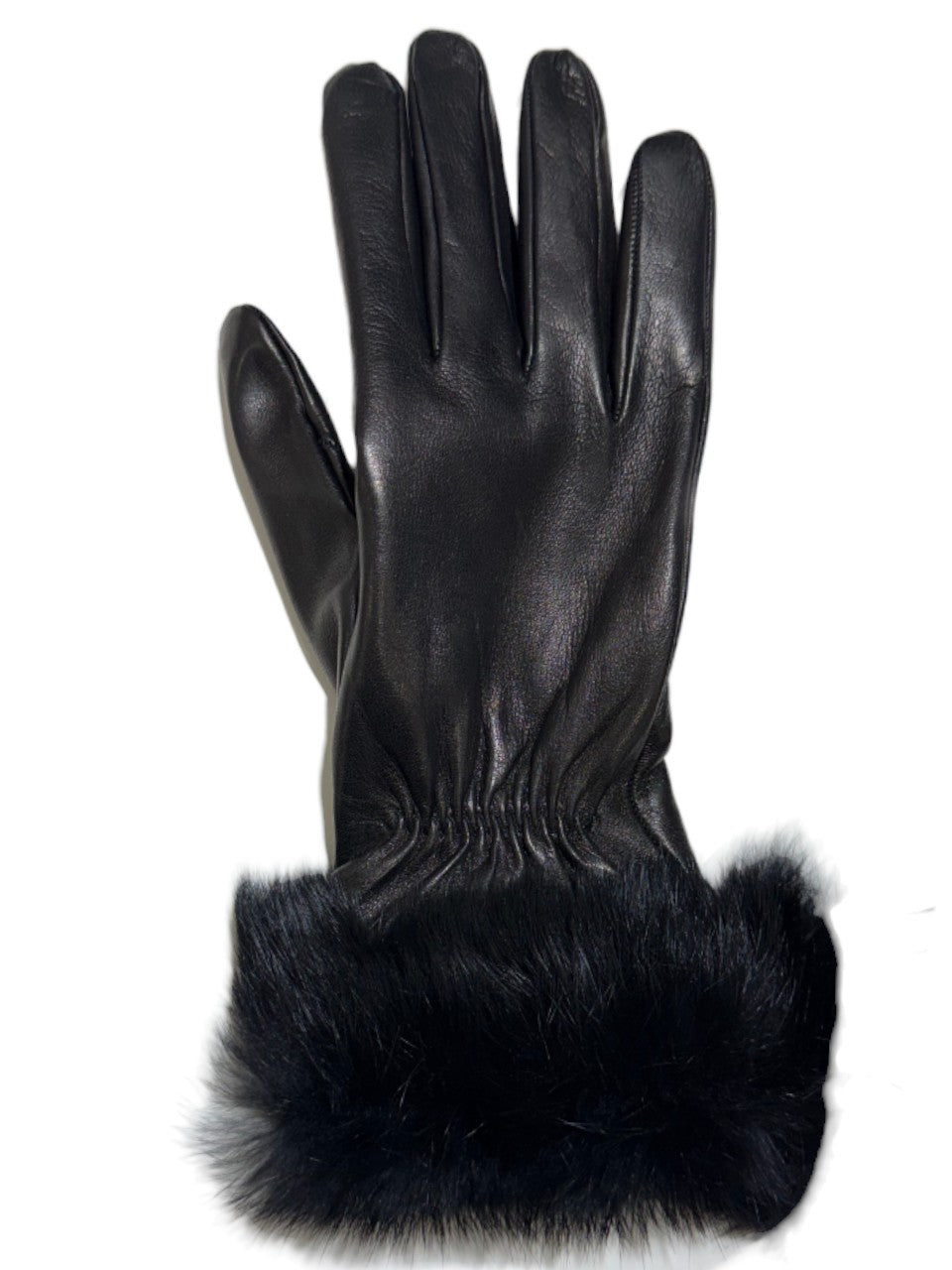Guanto in vera pelle da donna nero bordati in lapin