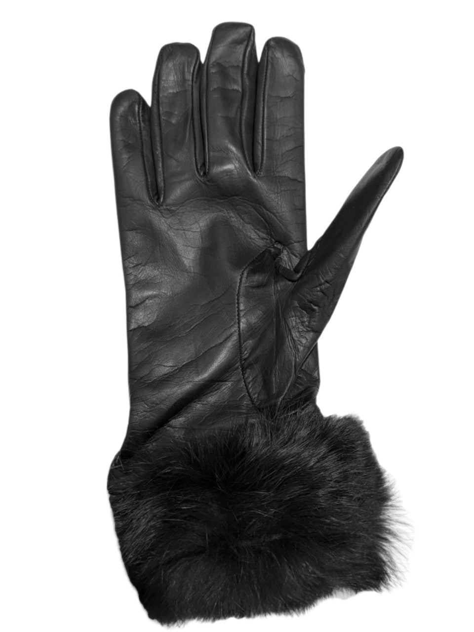 Guanto in vera pelle da donna nero bordati in lapin