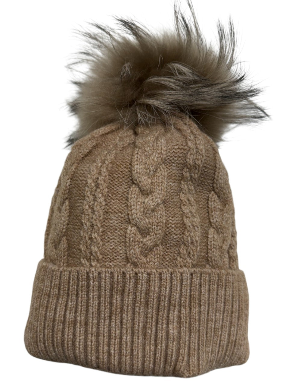 Berretto in lana int con pon pon in murmasky beige