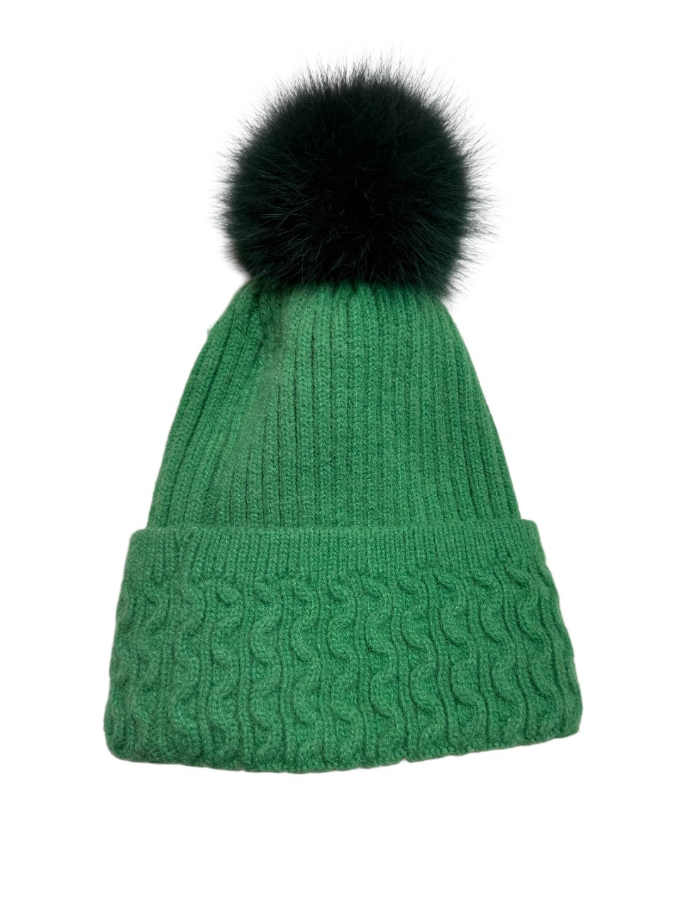 Berretto in lana int con pon pon in murmasky verde