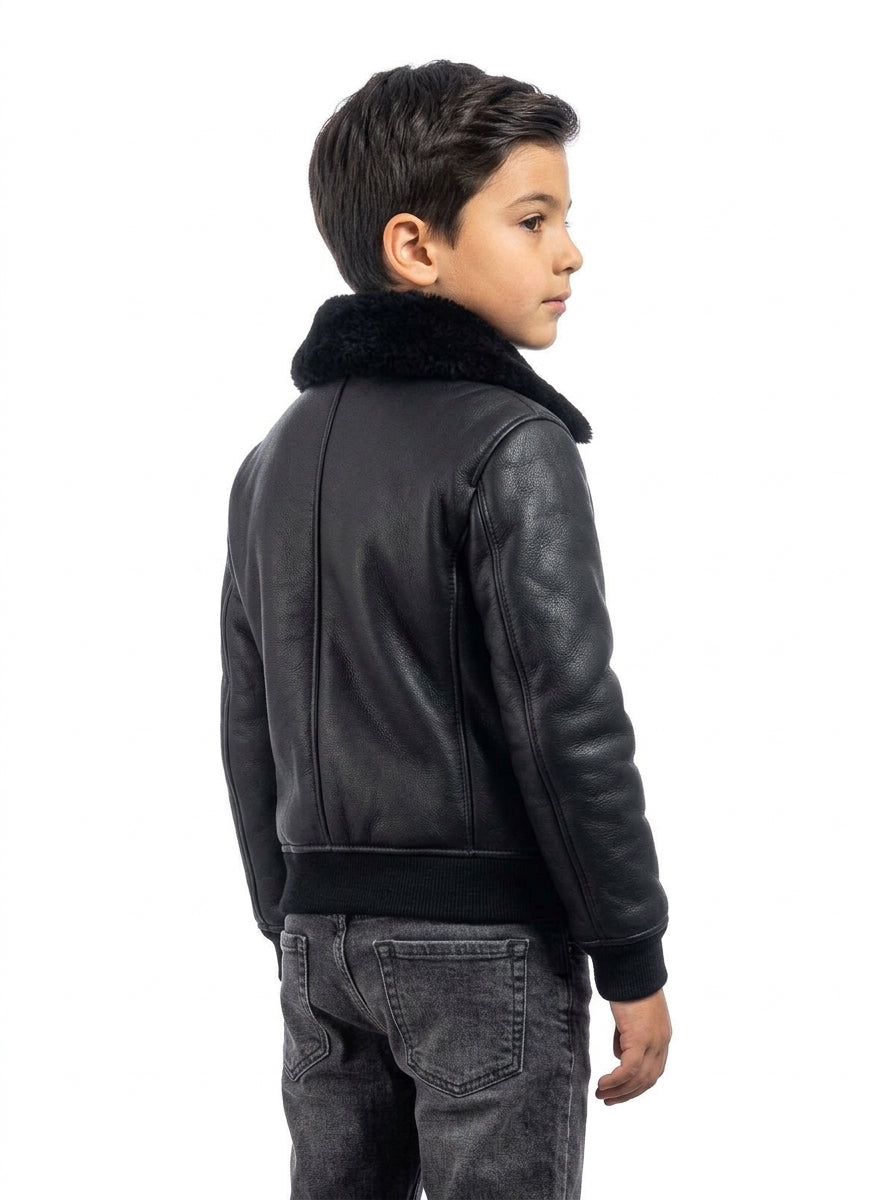 Bomber 22 interamente in montone nero con zip bambino
