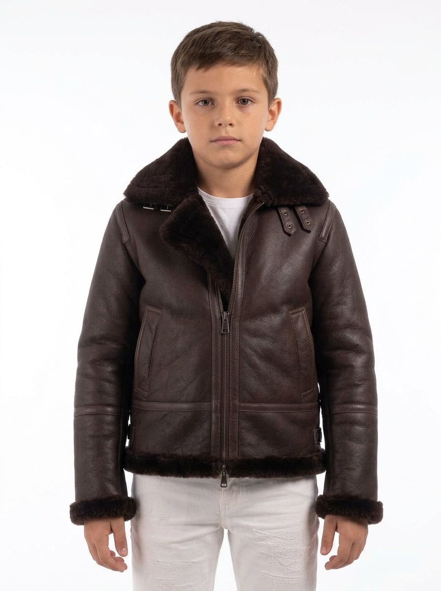 Bomber montone con zip aviatore ROCKY B3 marrone vintage bambino