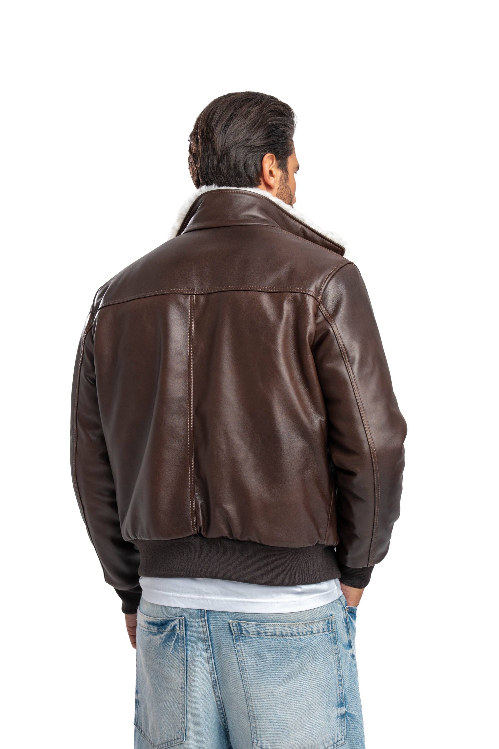 Bomber interamente in montone marrone pelo bianco VAST 2