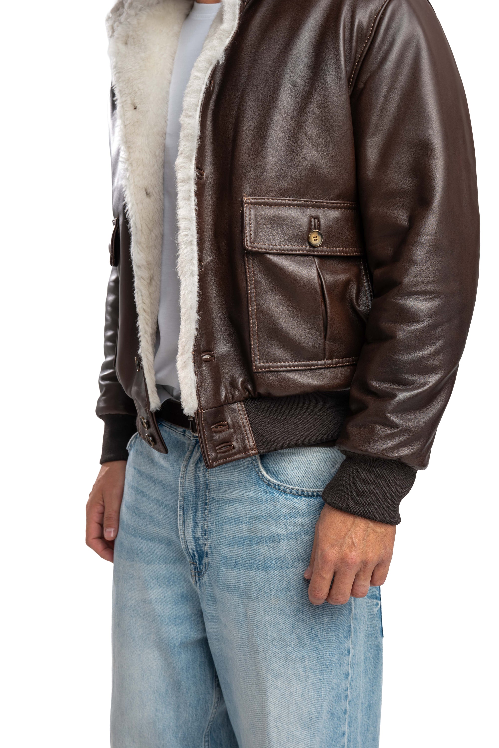 Bomber interamente in montone marrone pelo bianco VAST 2