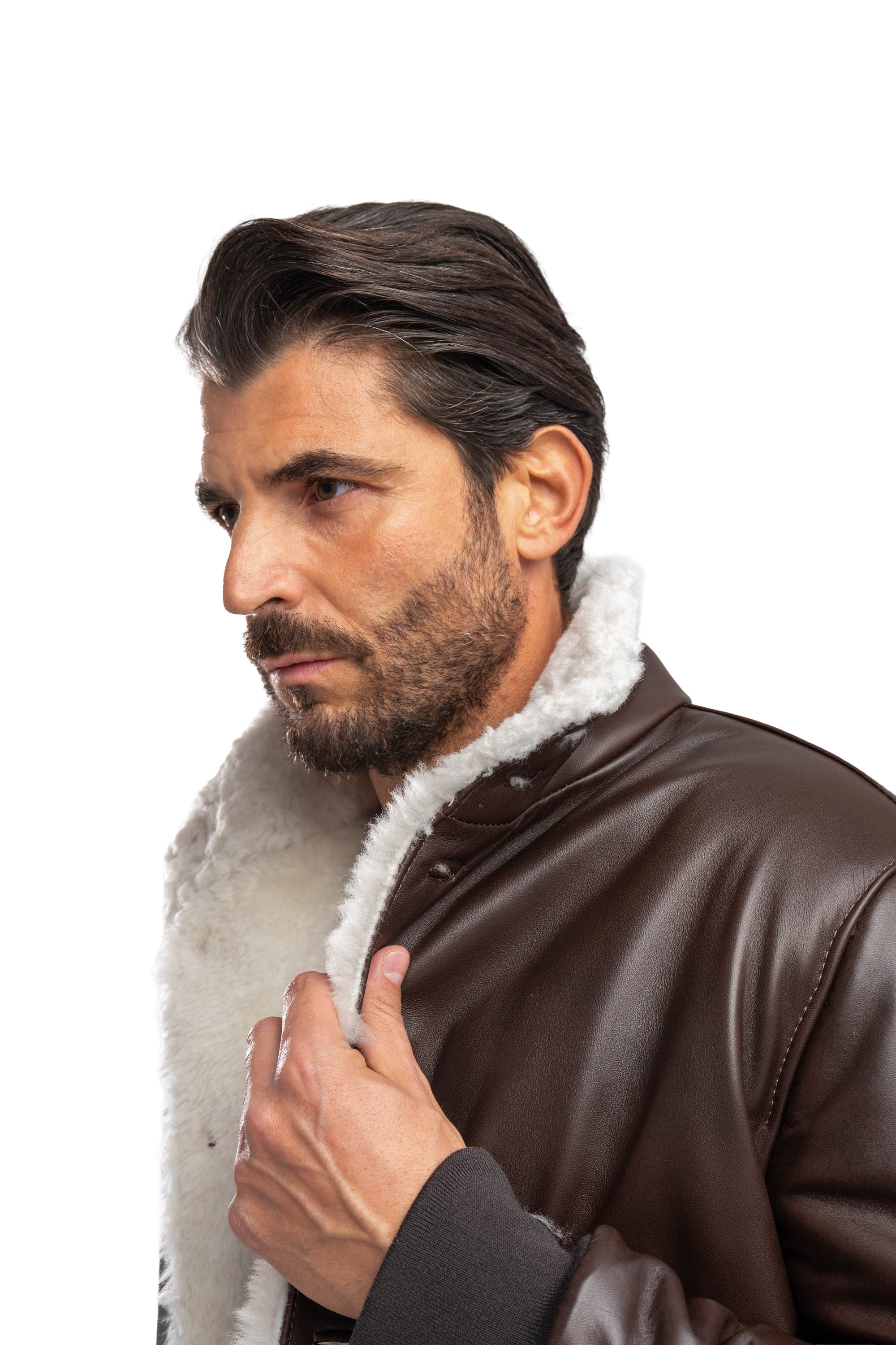 Bomber interamente in montone marrone pelo bianco VAST 2