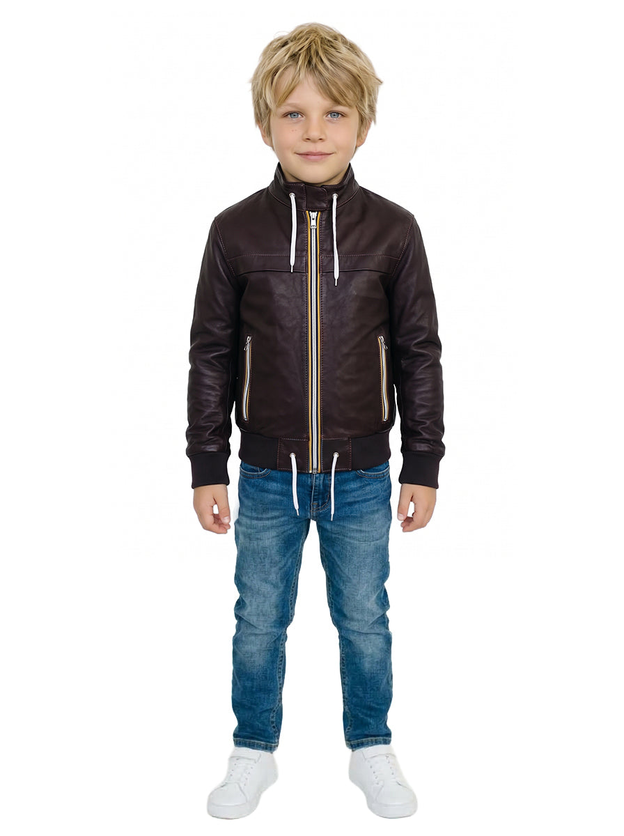 Bomber Gold Bunn testa di moro in vera pelle con zip bambino