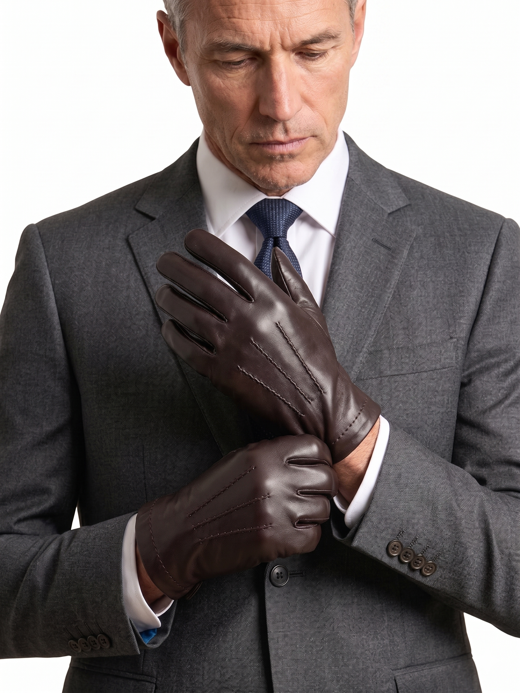Guanto in vera pelle da uomo 3 stripes marrone foderato