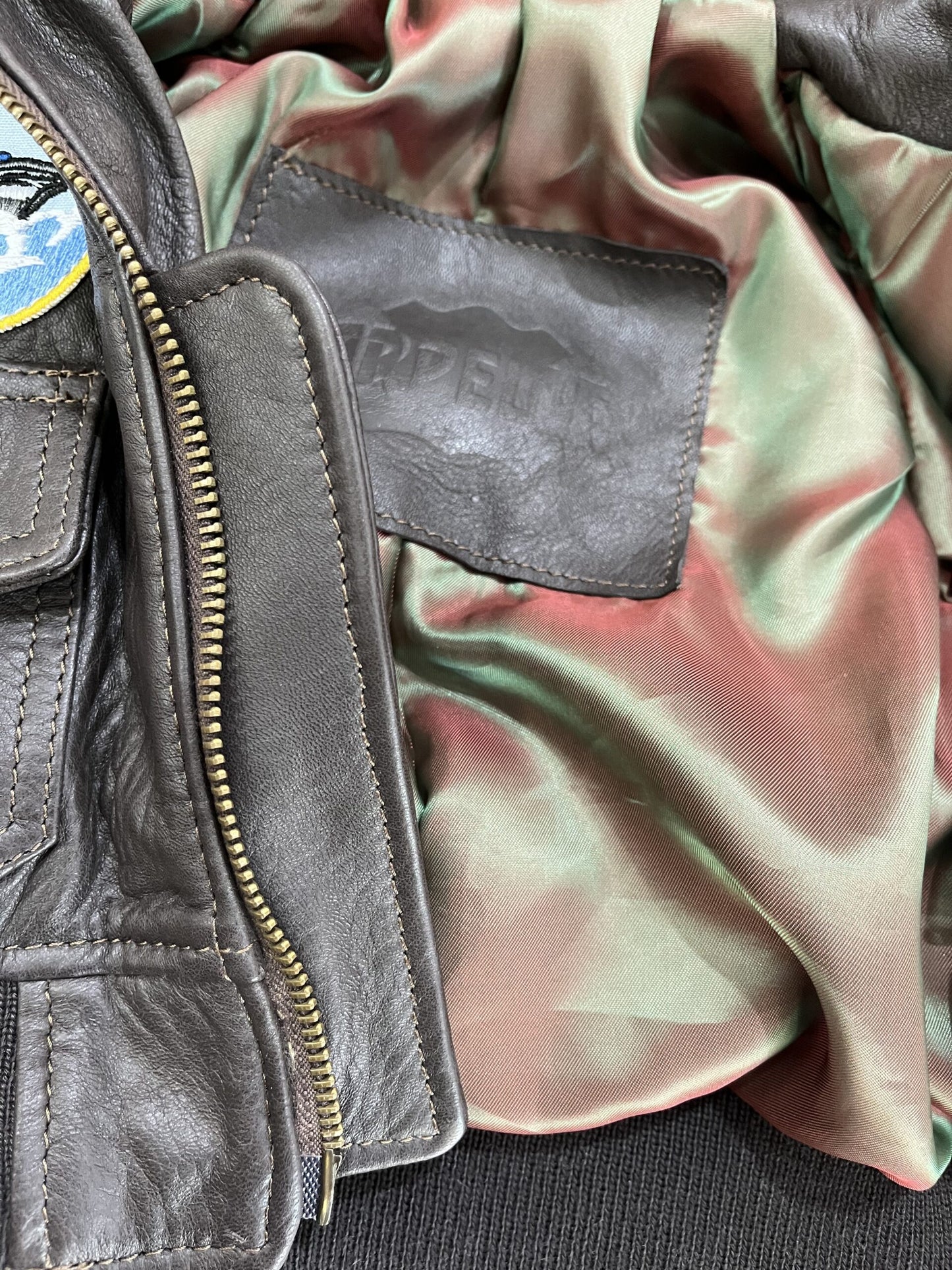 Giacca in vera pelle con zip con toppe e collo in montone TOP GUN bambino