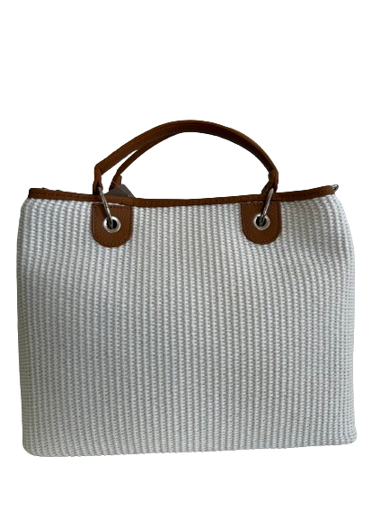 Borsa in vimini panna e marrone 6