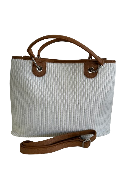 Borsa in vimini panna e marrone 6