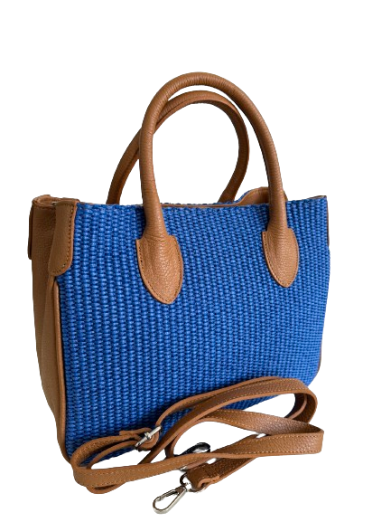 Borsa in vimini cobalto e marrone 8