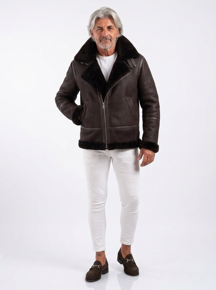 Bomber montone uomo con zip aviatore ROCKY B3 marrone vintage