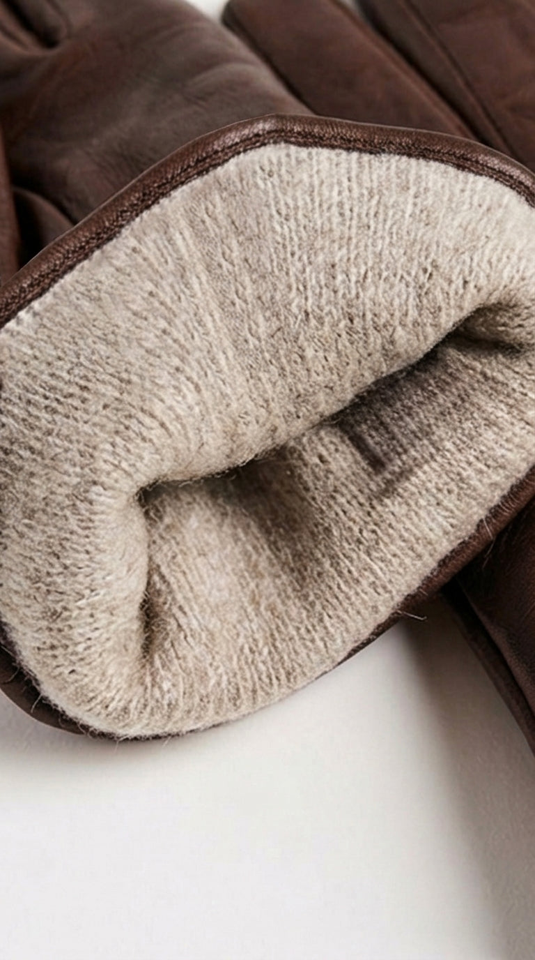 Guanto in vera pelle da donna marrone foderato in cashmire