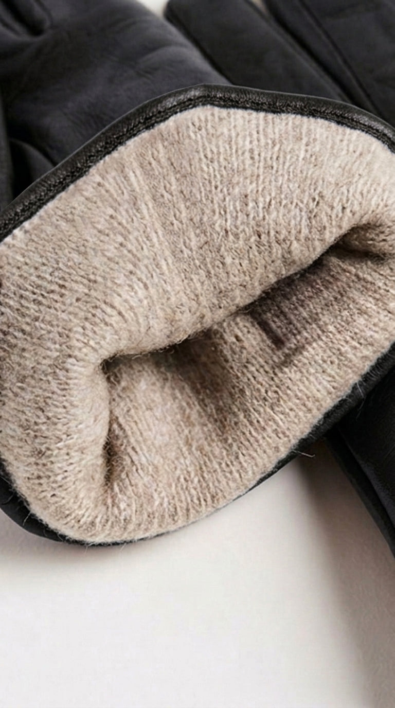 Guanto in vera pelle da uomo 3 stripes nero cervo foderato cashmire