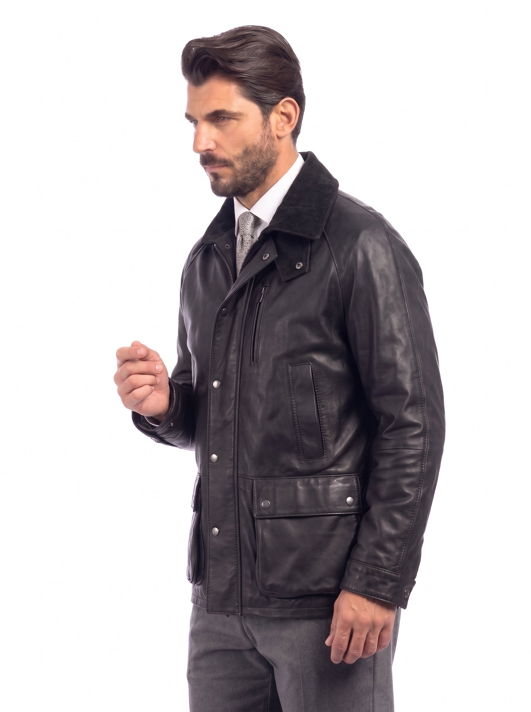 Giaccone in vera pelle nappa agnello uomo nero BARB