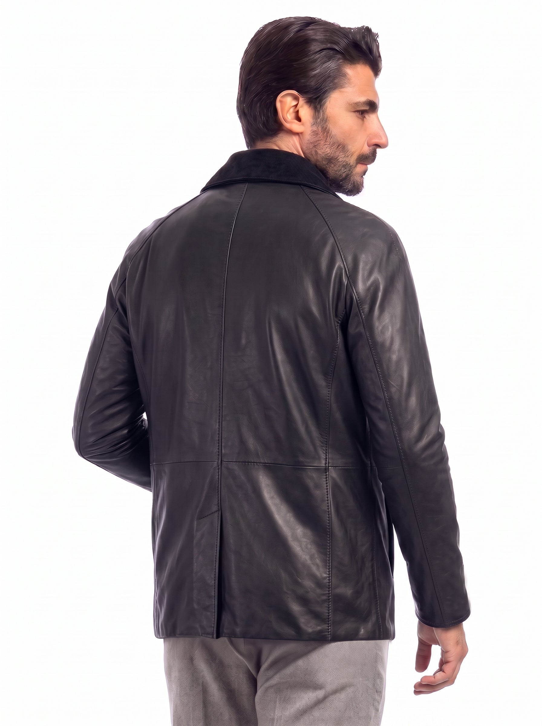 Giaccone in vera pelle nappa agnello uomo nero BARB