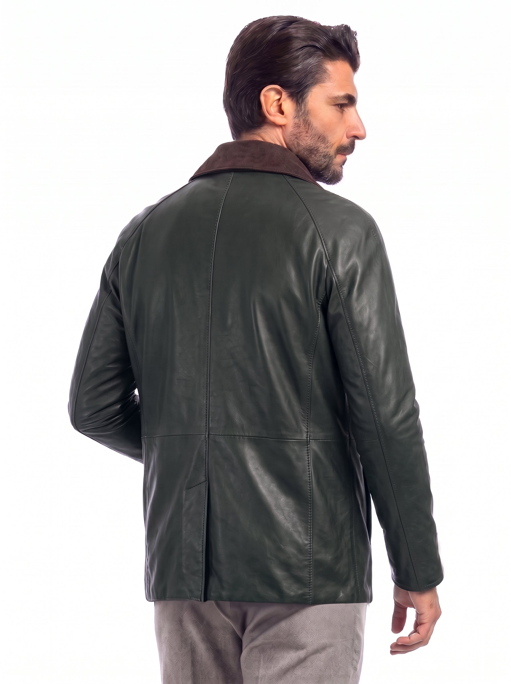 Giaccone in vera pelle nappa agnello uomo verde BARB