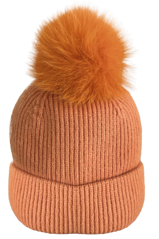 Berretto in lana con pon pon in murmasky arancio