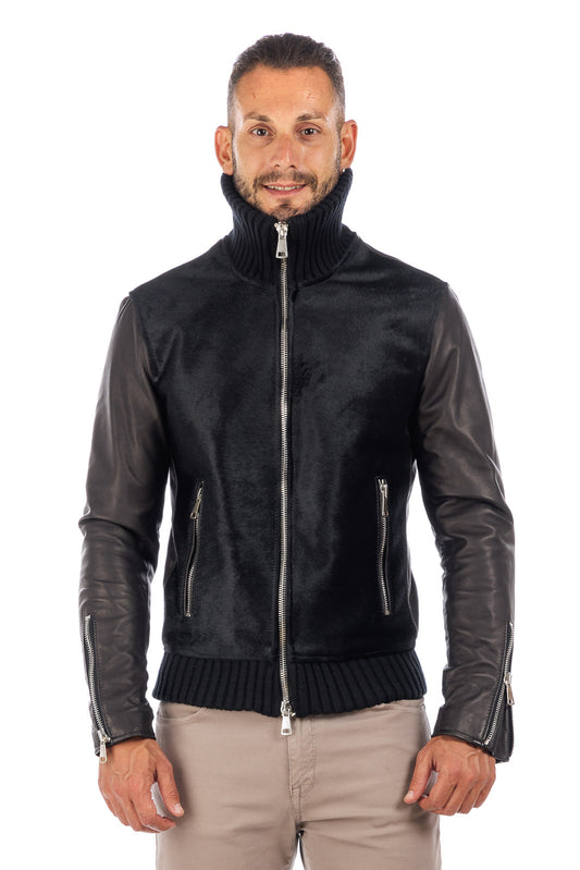 Bomber di cavallino nero con zip