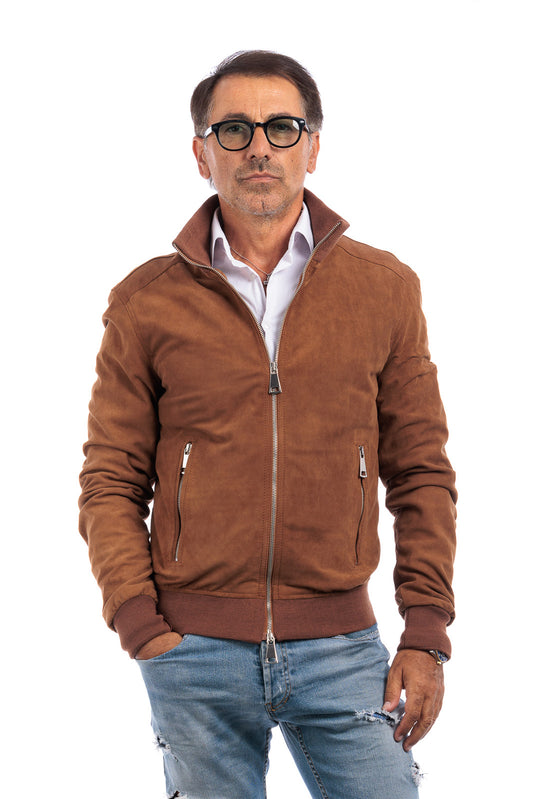 Bomber in camoscio di renna uomo con zip NUV biscotto