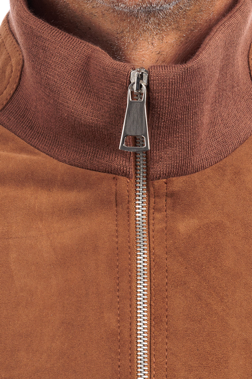 Bomber in camoscio di renna uomo con zip NUV biscotto