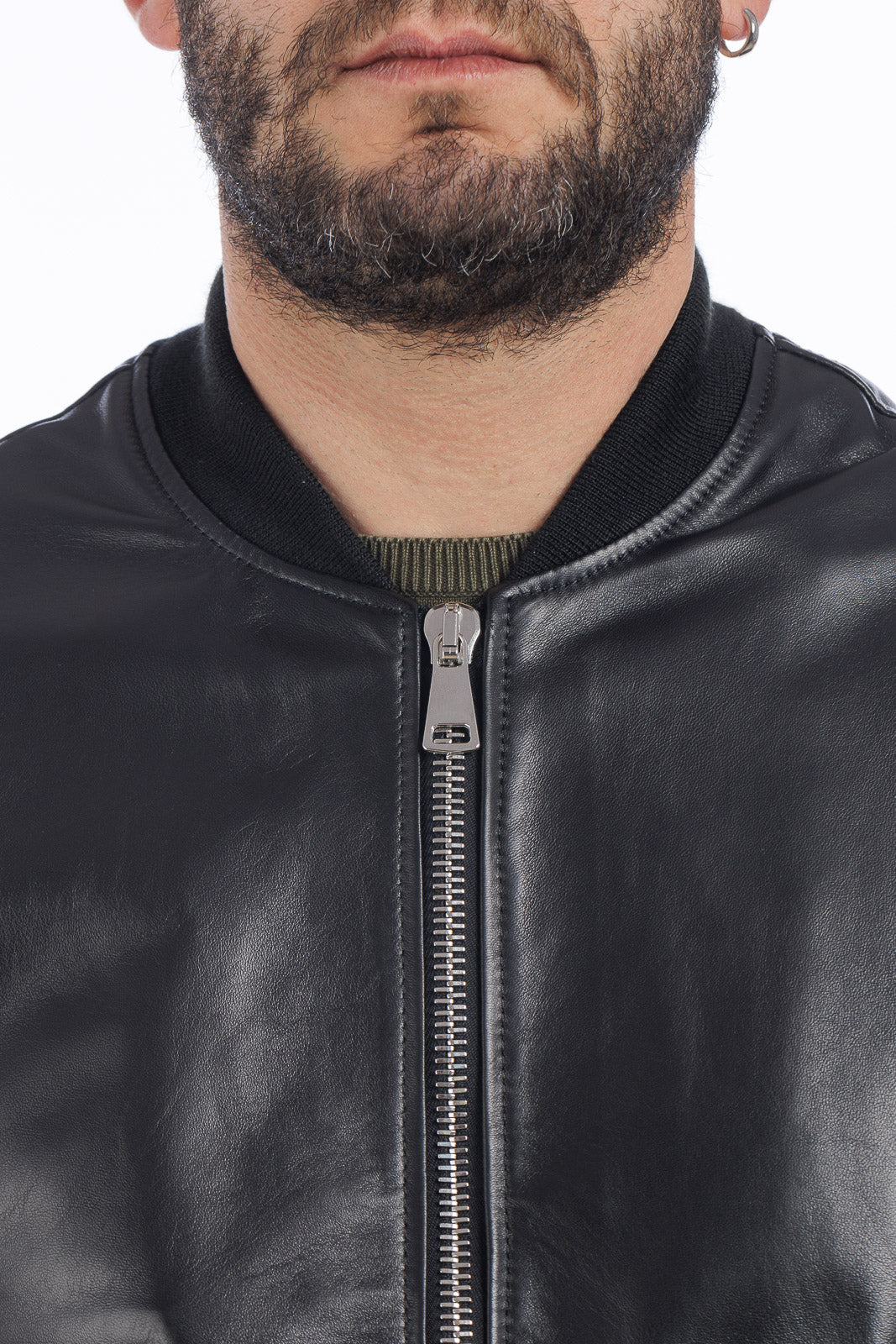 Bomber in pelle con zip GP nero