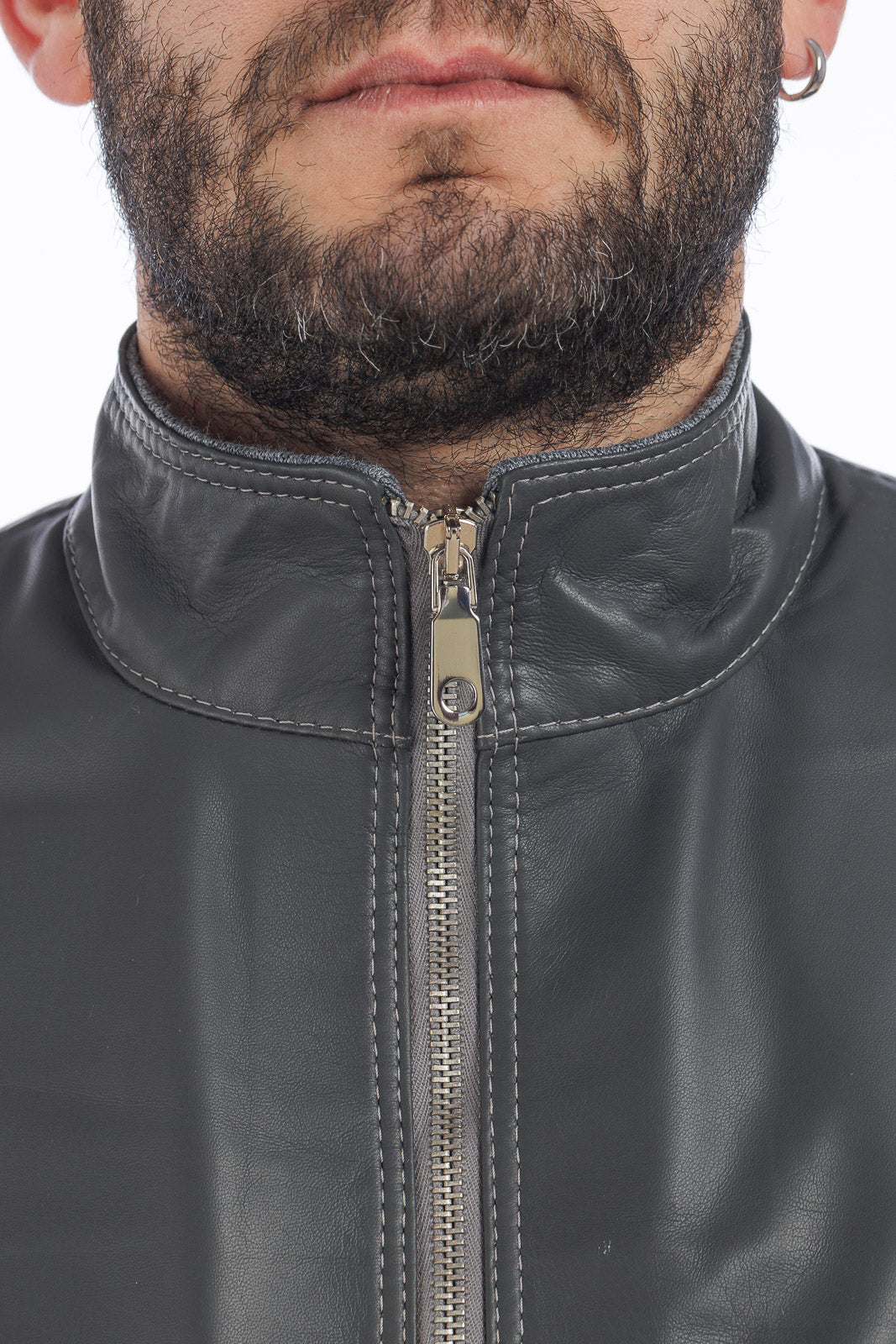 Bomber in pelle con zip grigio STE 2