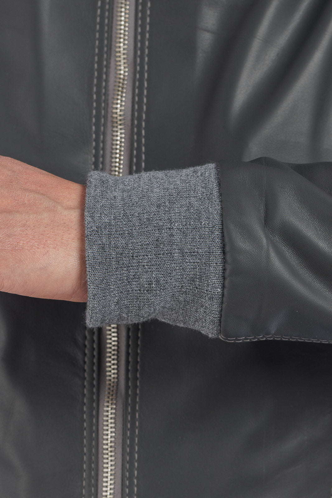 Bomber in pelle con zip grigio STE 2