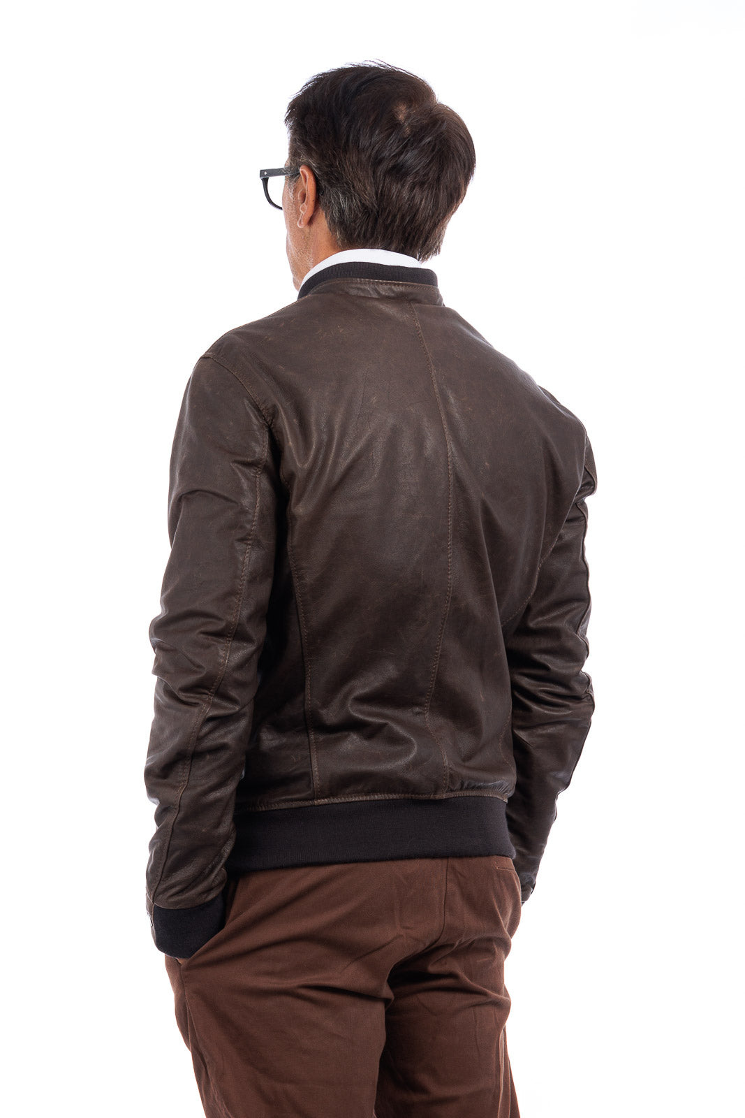 Bomber in pelle con zip monza testa di moro scrivente