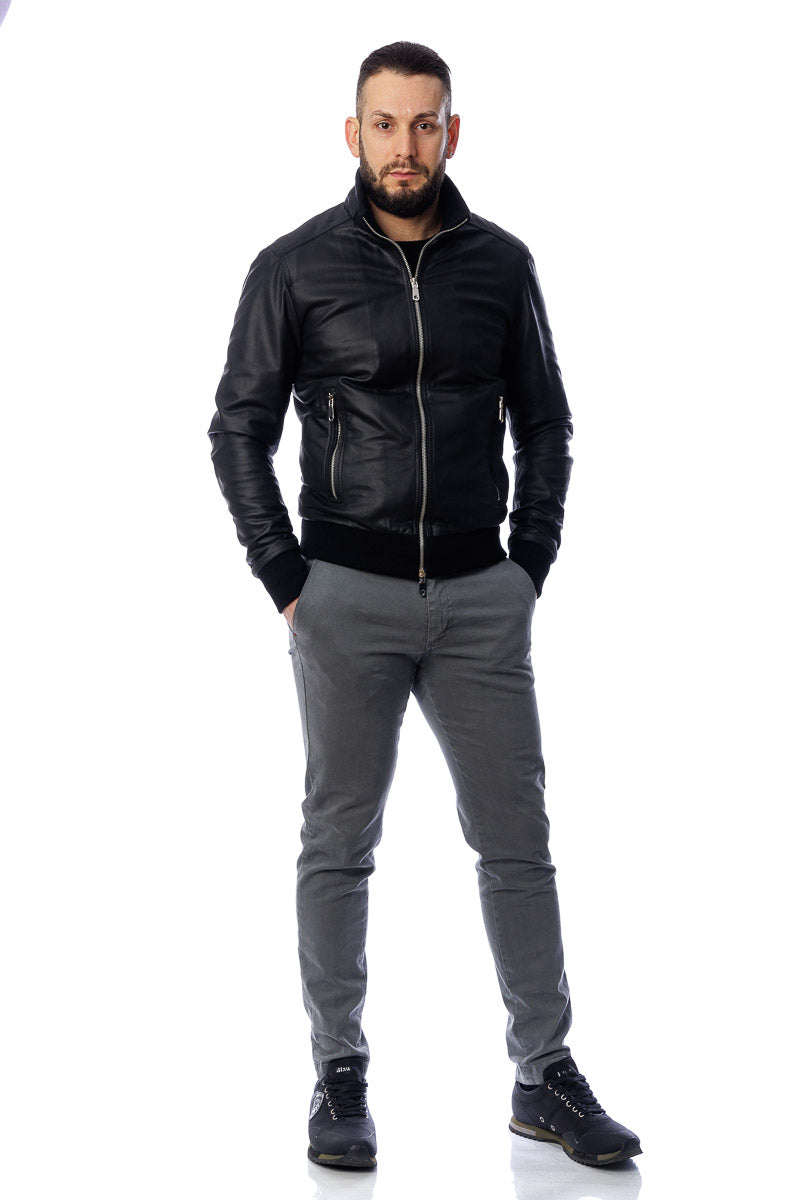 Bomber in pelle con zip POLO nero