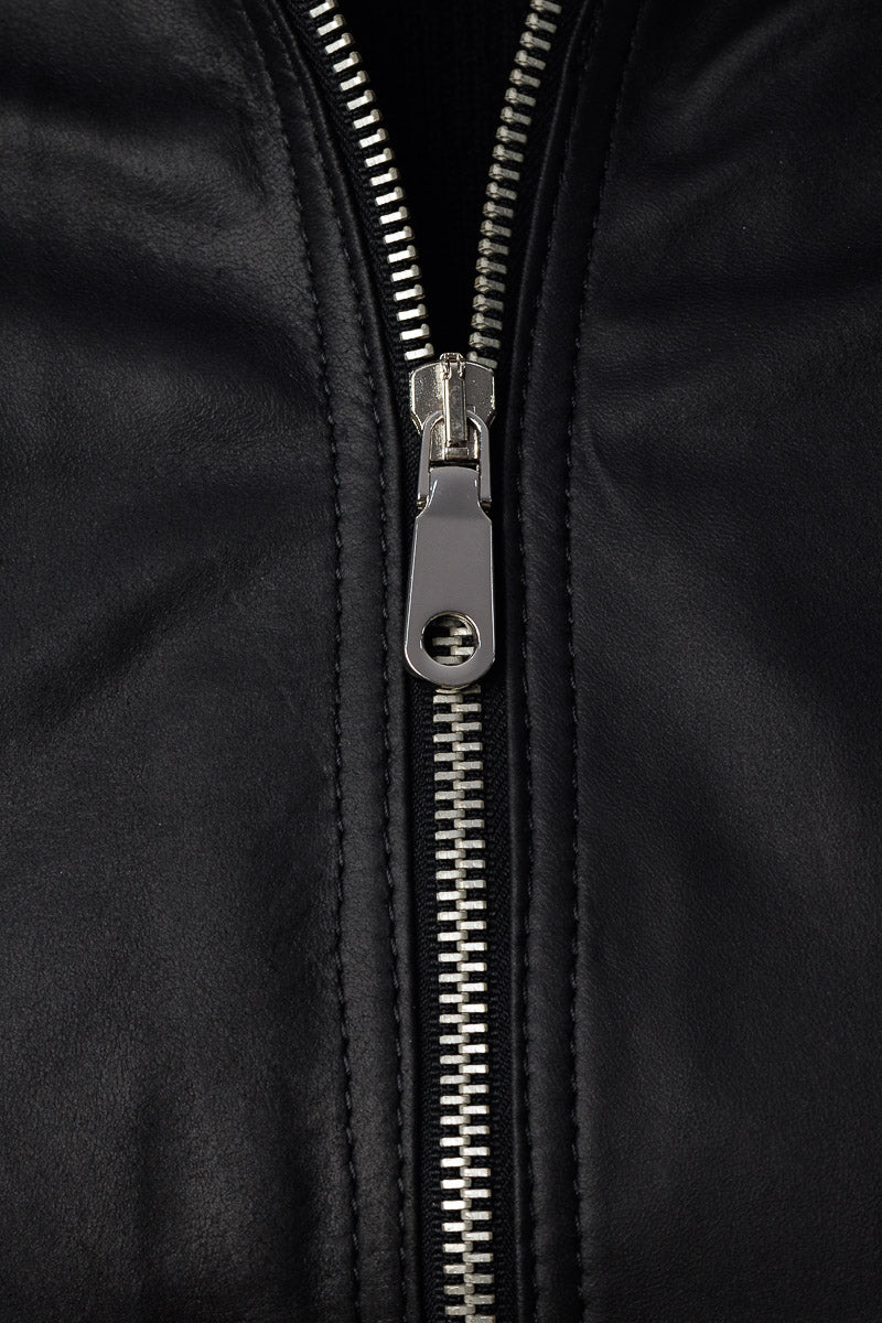 Bomber in pelle con zip POLO nero