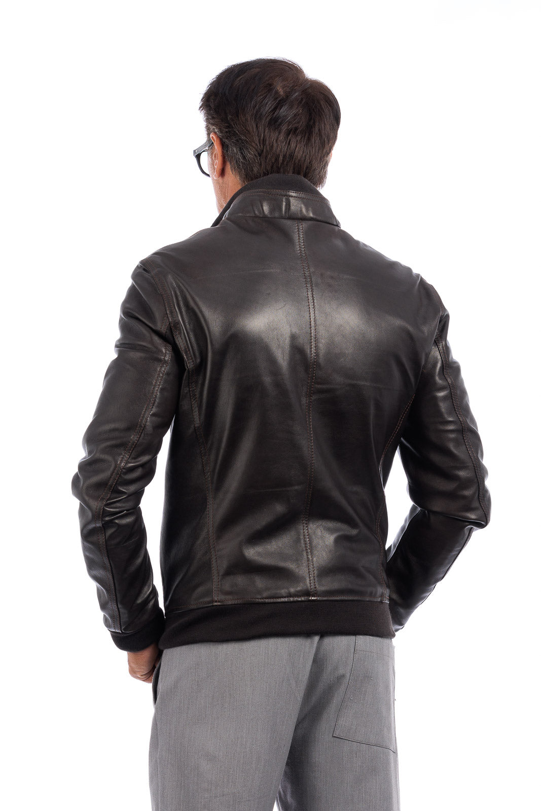 Bomber in pelle con zip POLO testa di moro Elasticizzato
