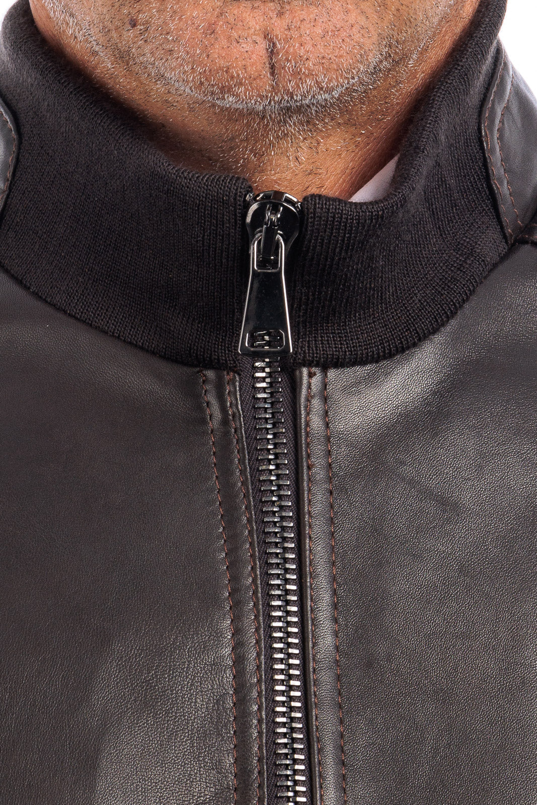 Bomber in pelle con zip POLO testa di moro Elasticizzato