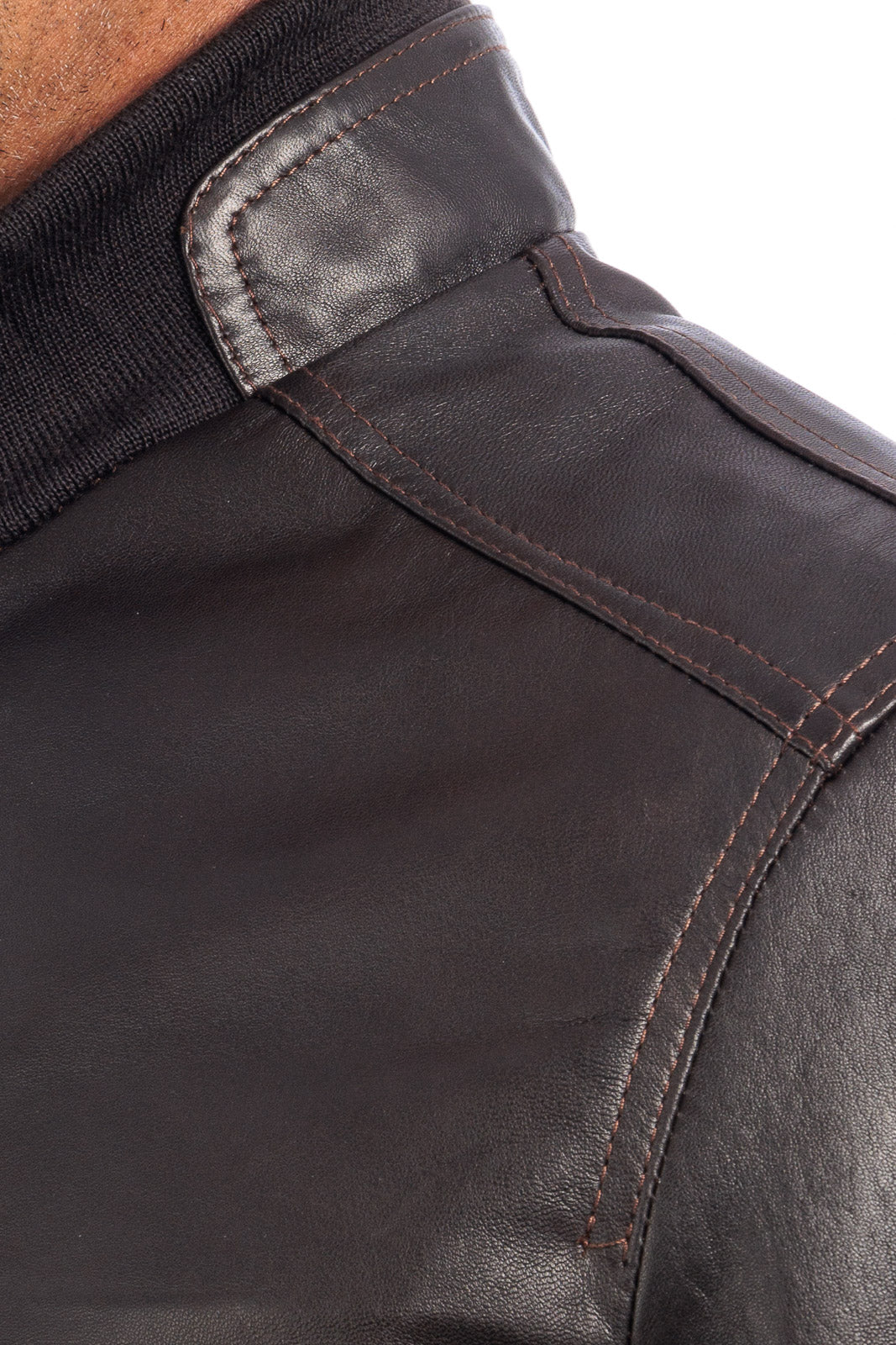 Bomber in pelle con zip POLO testa di moro Elasticizzato