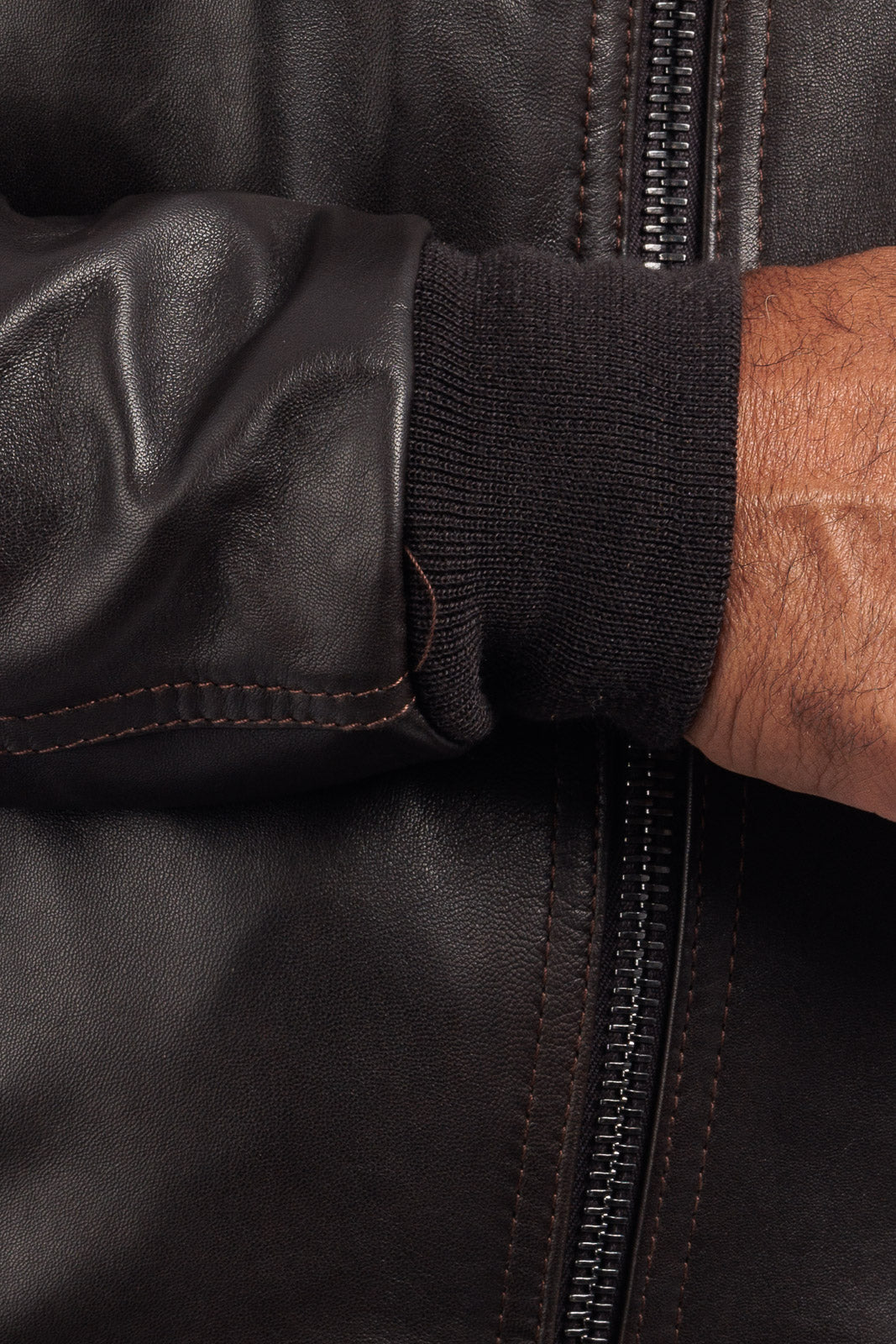 Bomber in pelle con zip POLO testa di moro Elasticizzato