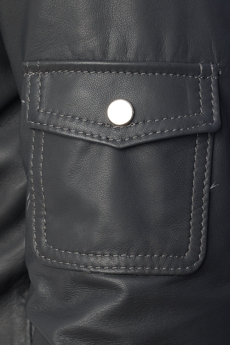 Bomber in pelle con zip TAK grigio