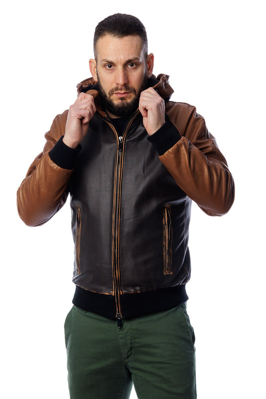 Bomber in vera pelle bicolore REGLAN