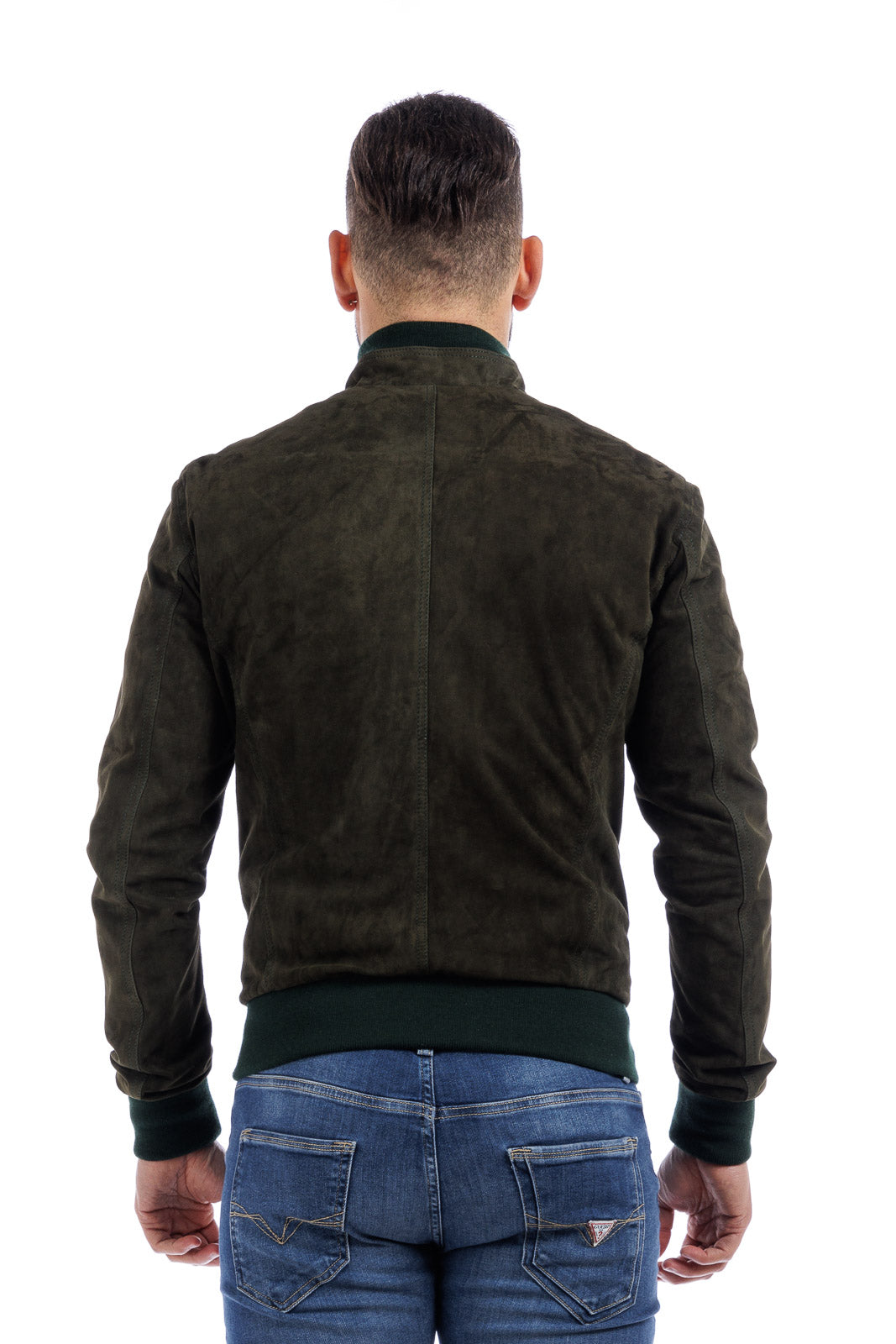 Bomber verde in camoscio di renna uomo con zip NUV