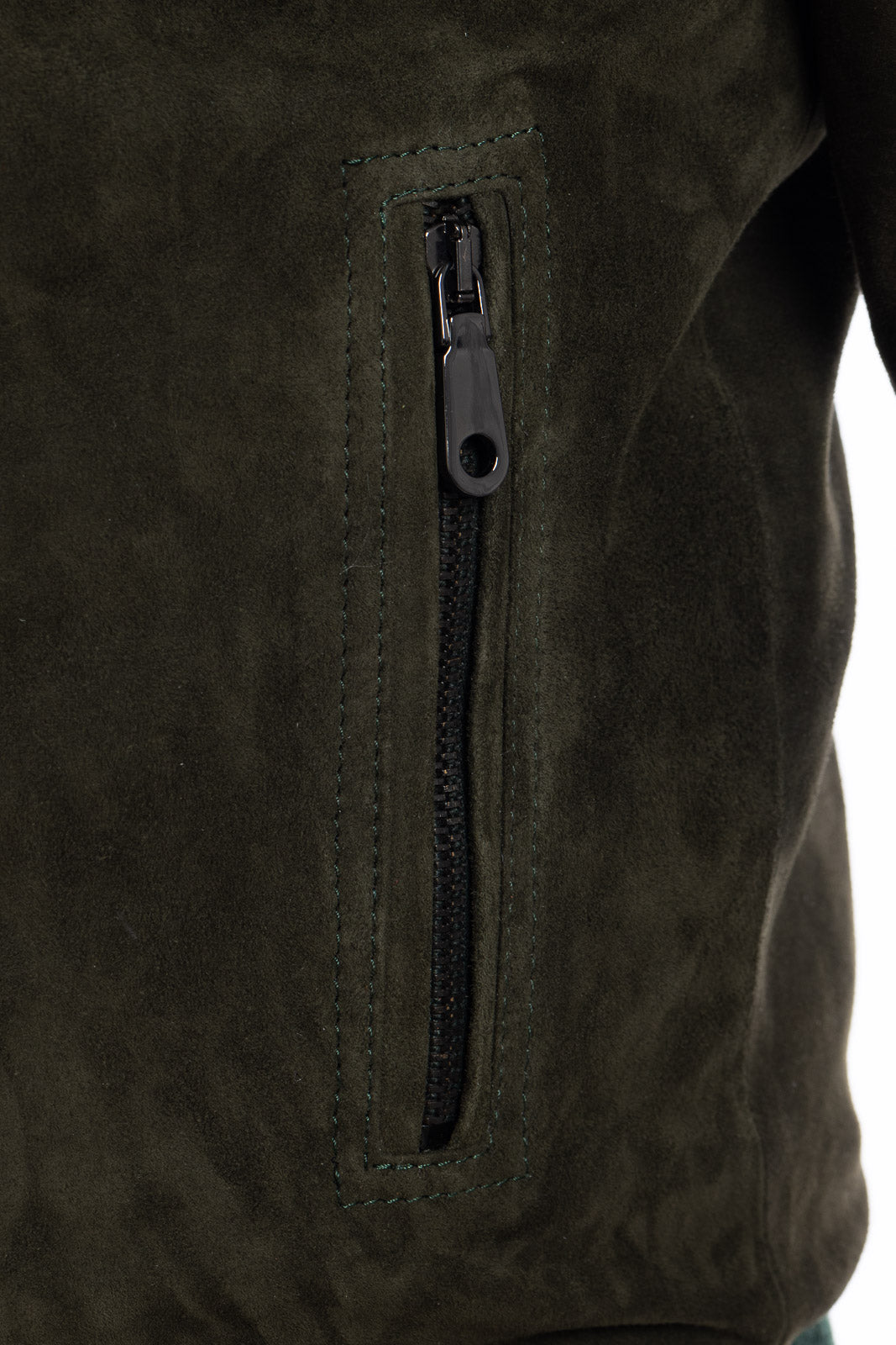 Bomber verde in camoscio di renna uomo con zip NUV