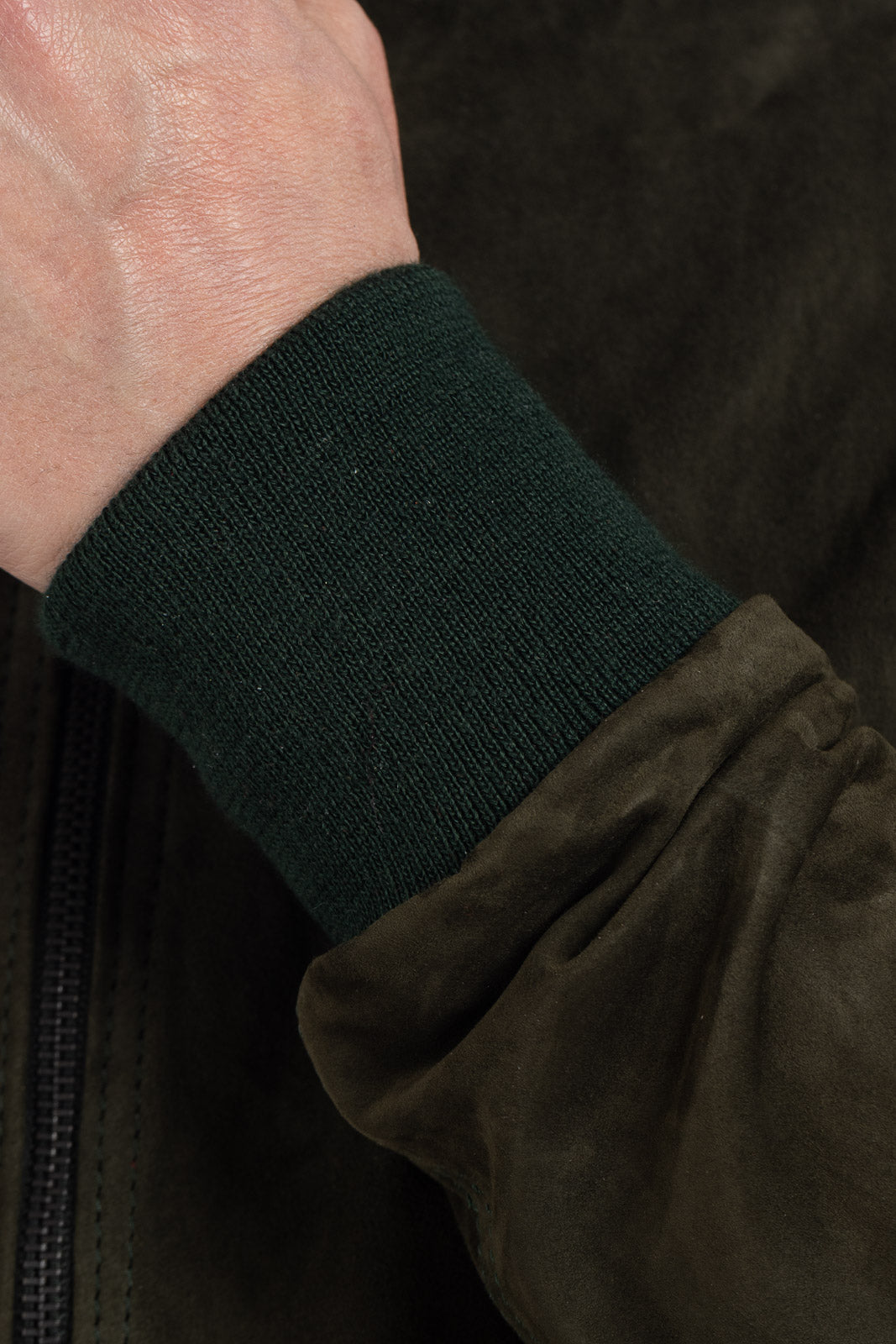 Bomber verde in camoscio di renna uomo con zip NUV