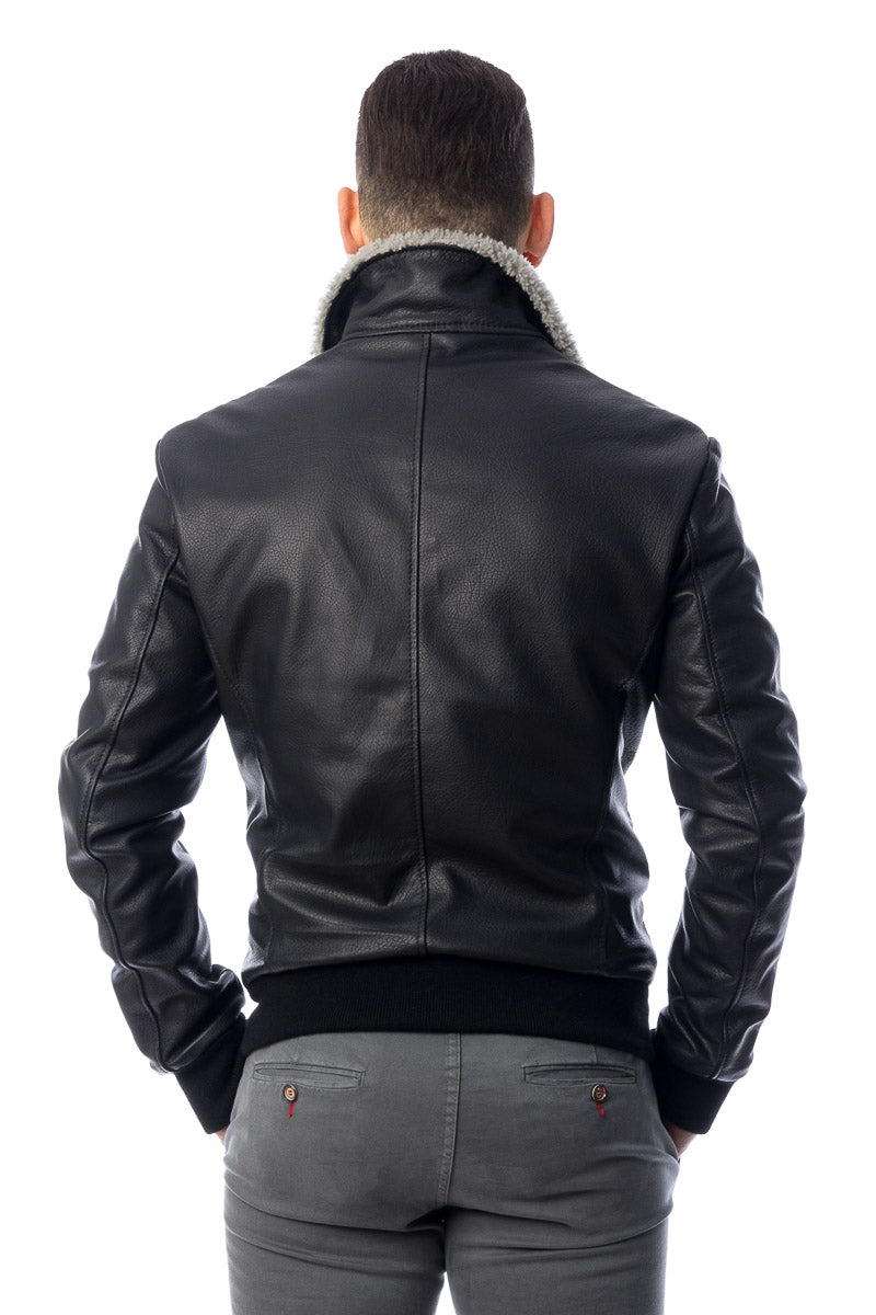 Bomber montone uomo Shearling con zip pelo grigio