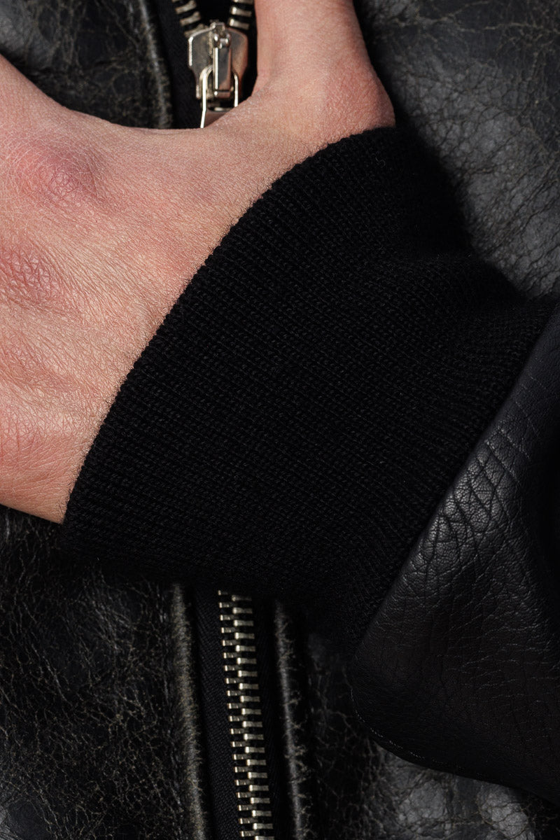 Bomber montone uomo Shearling con zip pelo grigio