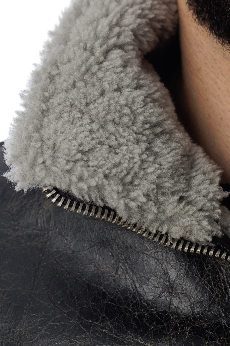 Bomber montone uomo Shearling con zip pelo grigio