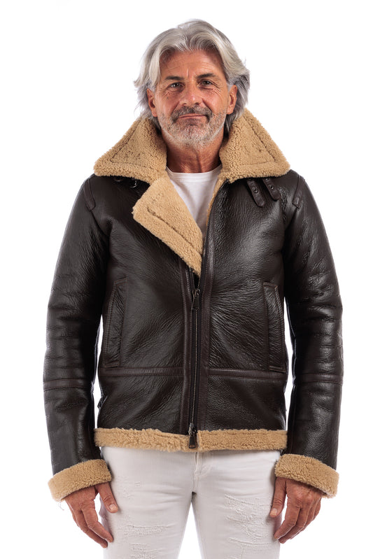 Bomber montone pelo beige con zip aviatore ROCKY B3