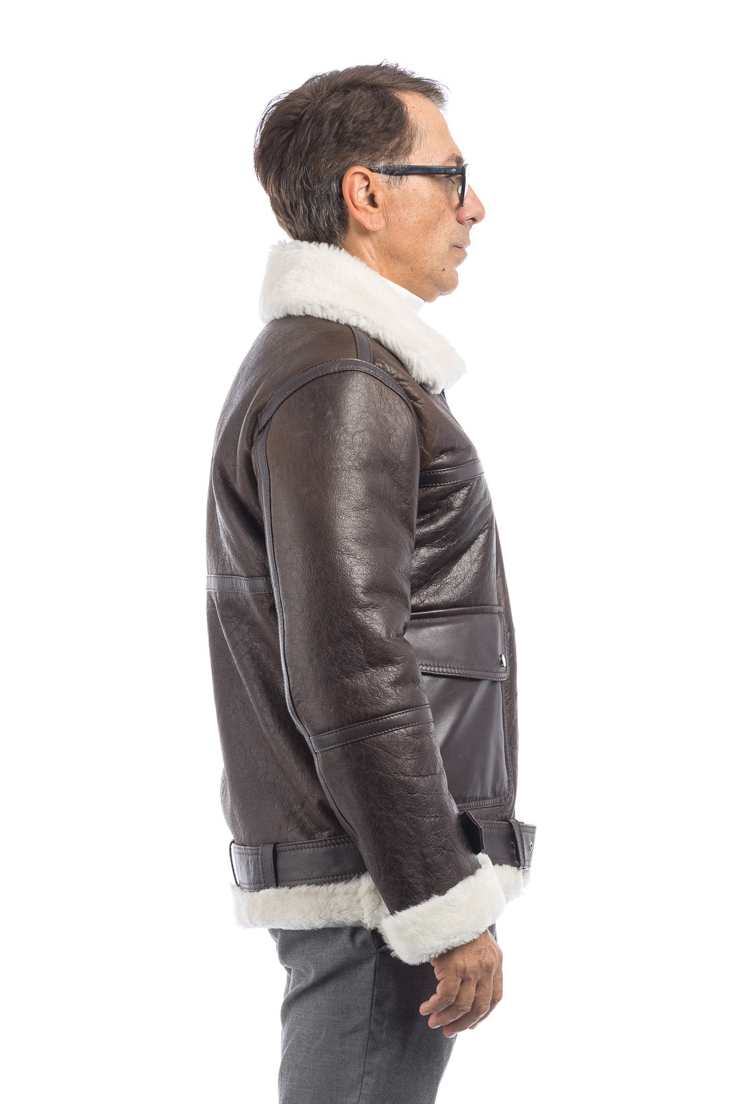 Bomber montone pelo bianco uomo con zip aviatore B4