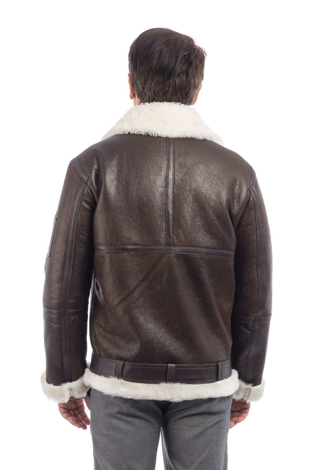 Bomber montone pelo bianco uomo con zip aviatore B4